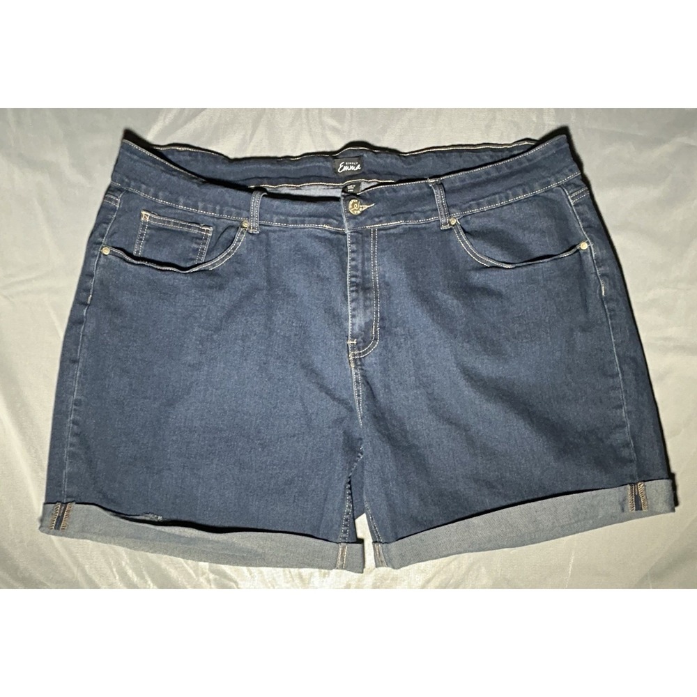 Simply Emma Plus Size Denim Shorts Cuffed Dark Wash Size 24W